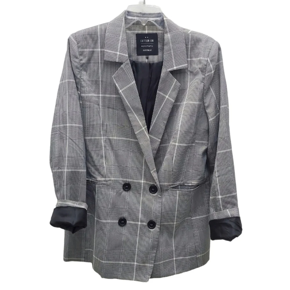 Double Breast Grid Pane Houndstooth Blazer w/ pockets! 8 - Picture 1 of 14